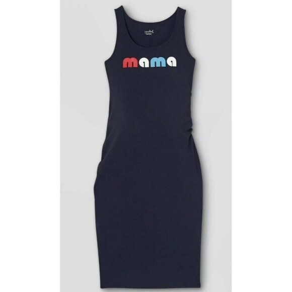 𝅺NWT Isabel Maternity Womens Dress XS Mama Tank Sleeveless Navy Blue Ruched - Picture 1 of 7